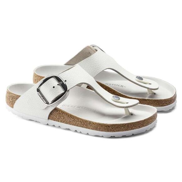 Birkenstock Gizeh Big Buckle White Leather Sandals Women’s 37 6 Narrow NEW~NWT - Picture 2 of 15
